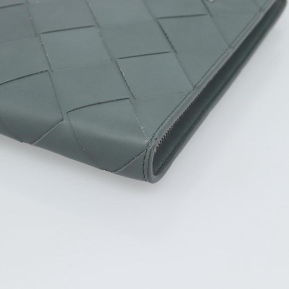 BOTTEGA VENETA MAXI INTRECCIATO Clutch Bag Leather Gray Silver Auth 188287A