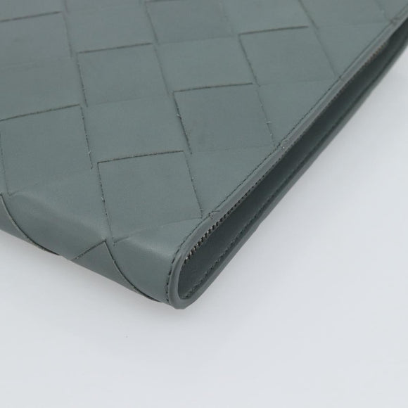 BOTTEGA VENETA MAXI INTRECCIATO Clutch Bag Leather Gray Silver Auth 188287A