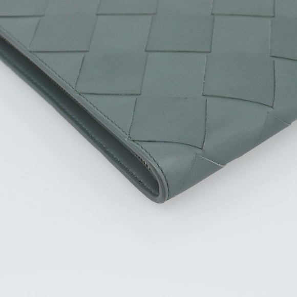 BOTTEGA VENETA MAXI INTRECCIATO Clutch Bag Leather Gray Silver Auth 188287A