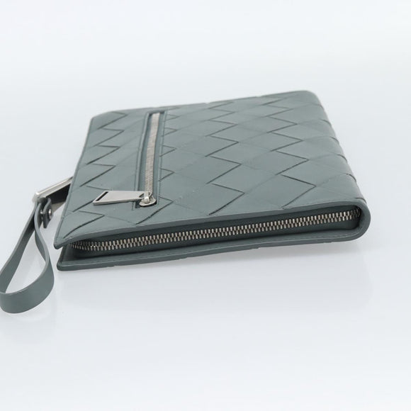 BOTTEGA VENETA MAXI INTRECCIATO Clutch Bag Leather Gray Silver Auth 188287A