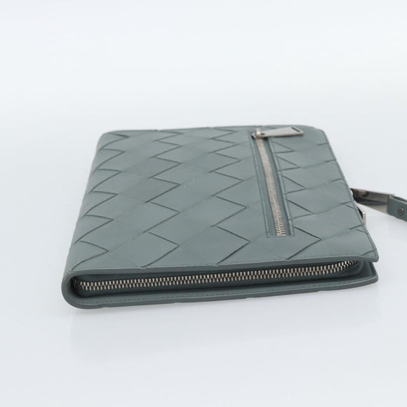 BOTTEGA VENETA MAXI INTRECCIATO Clutch Bag Leather Gray Silver Auth 188287A