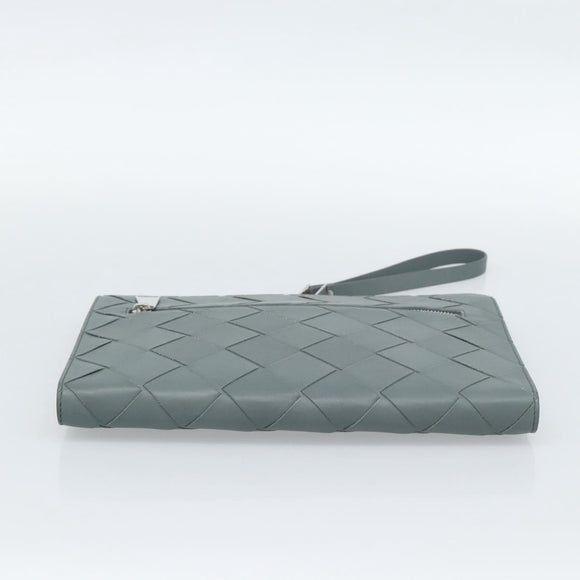 BOTTEGA VENETA MAXI INTRECCIATO Clutch Bag Leather Gray Silver Auth 188287A