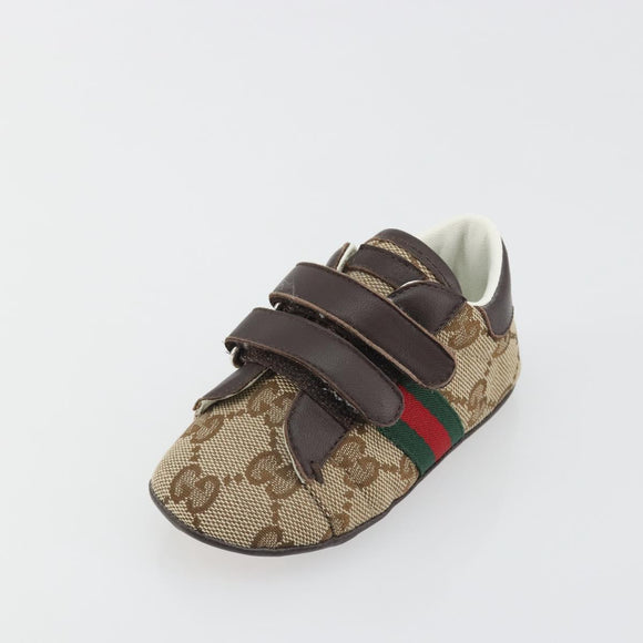 GUCCI GG Canvas Sherry Line Baby Shoes Beige Auth 188291A