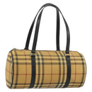 BURBERRY Nova Check Hand Bag PVC Beige Gold Auth 188293-1