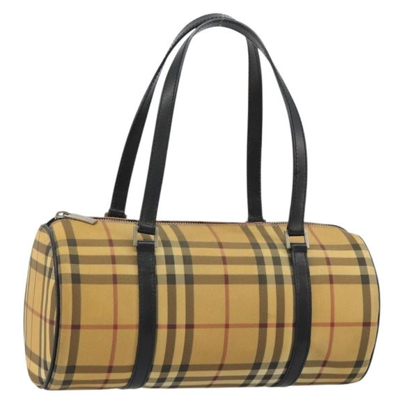 BURBERRY Nova Check Hand Bag PVC Beige Gold Auth 188293