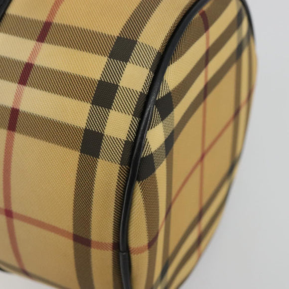 BURBERRY Nova Check Hand Bag PVC Beige Gold Auth 188293