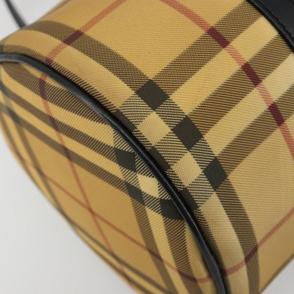 BURBERRY Nova Check Hand Bag PVC Beige Gold Auth 188293