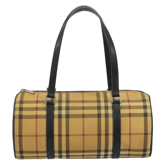 BURBERRY Nova Check Hand Bag PVC Beige Gold Auth 188293