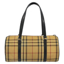 BURBERRY Nova Check Hand Bag PVC Beige Gold Auth 188293-2