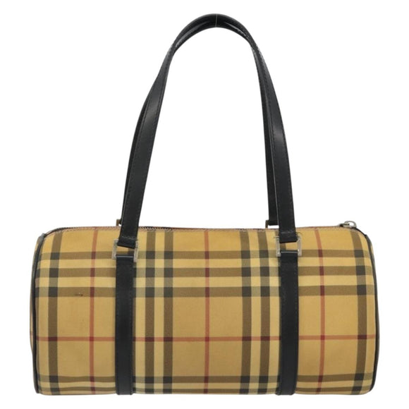 BURBERRY Nova Check Hand Bag PVC Beige Gold Auth 188293