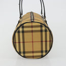 BURBERRY Nova Check Hand Bag PVC Beige Gold Auth 188293-3
