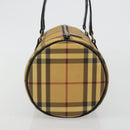 BURBERRY Nova Check Hand Bag PVC Beige Gold Auth 188293-4