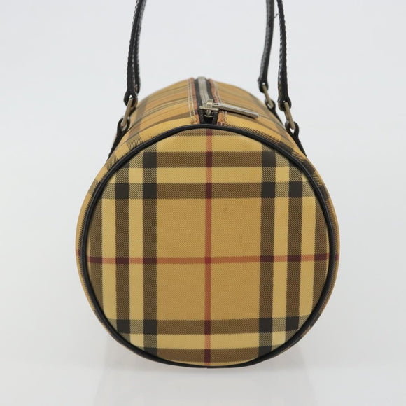 BURBERRY Nova Check Hand Bag PVC Beige Gold Auth 188293