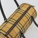 BURBERRY Nova Check Hand Bag PVC Beige Gold Auth 188293-6