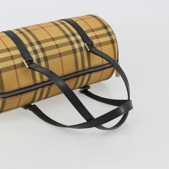 BURBERRY Nova Check Hand Bag PVC Beige Gold Auth 188293