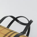 BURBERRY Nova Check Hand Bag PVC Beige Gold Auth 188293-8
