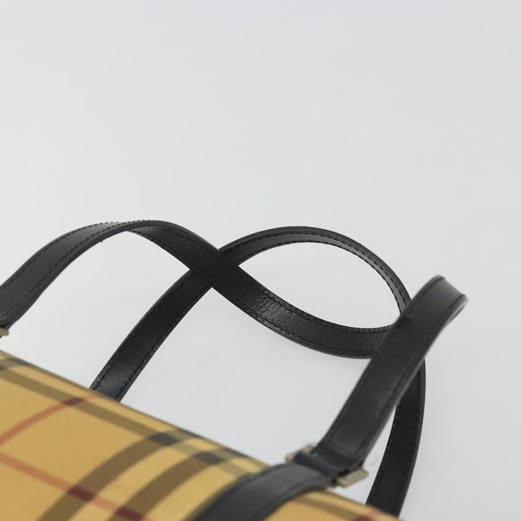 BURBERRY Nova Check Hand Bag PVC Beige Gold Auth 188293