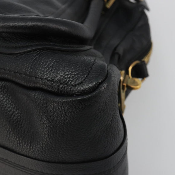 Chloe Paraty Hand Bag Leather Black Gold Auth 188295