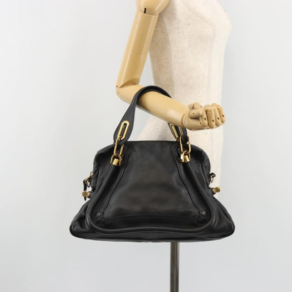 Chloe Paraty Hand Bag Leather Black Gold Auth 188295