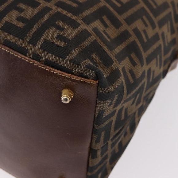 FENDI Zucca Canvas Boston Bag Brown Black Auth 188298A