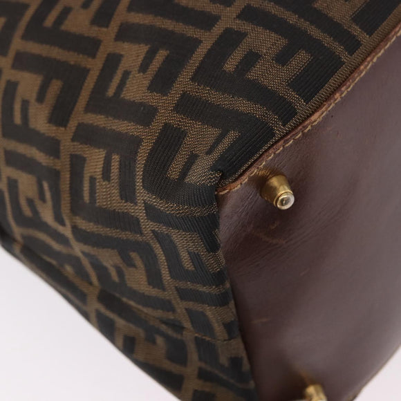 FENDI Zucca Canvas Boston Bag Brown Black Auth 188298A