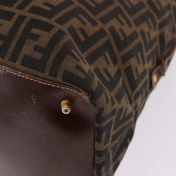 FENDI Zucca Canvas Boston Bag Brown Black Auth 188298A