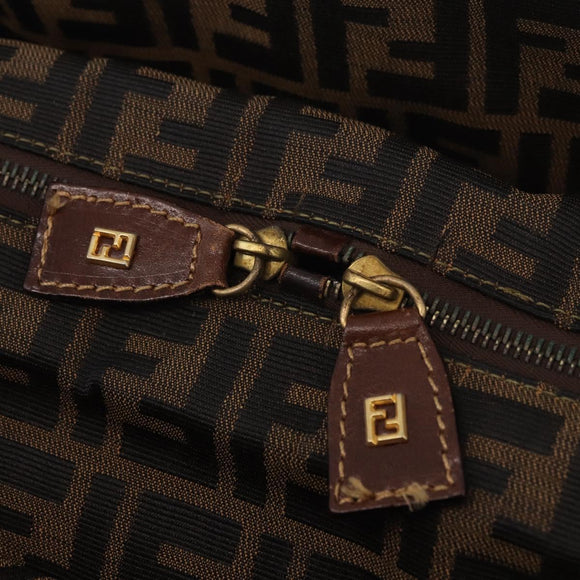 FENDI Zucca Canvas Boston Bag Brown Black Auth 188298A