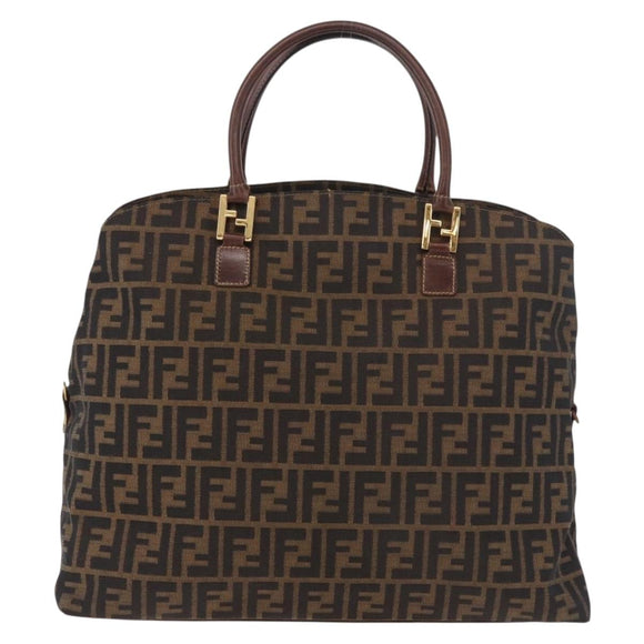 FENDI Zucca Canvas Boston Bag Brown Black Auth 188298A