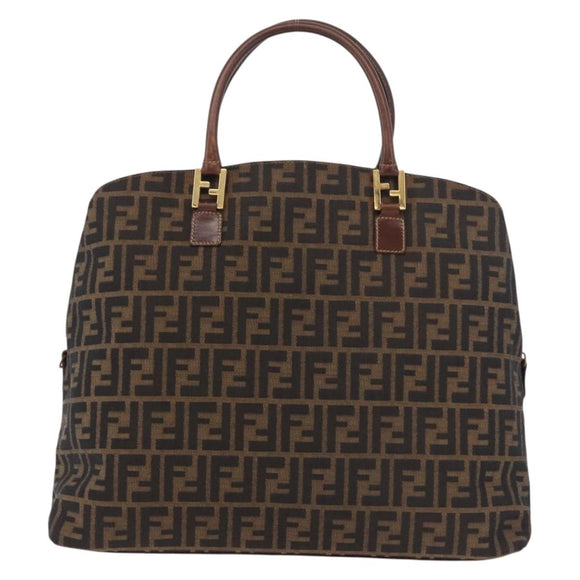 FENDI Zucca Canvas Boston Bag Brown Black Auth 188298A
