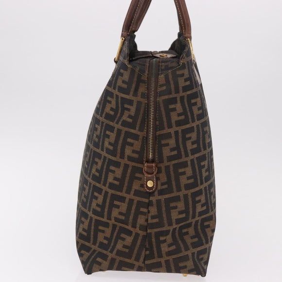 FENDI Zucca Canvas Boston Bag Brown Black Auth 188298A
