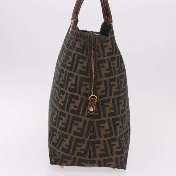 FENDI Zucca Canvas Boston Bag Brown Black Auth 188298A