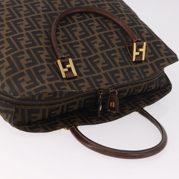 FENDI Zucca Canvas Boston Bag Brown Black Auth 188298A