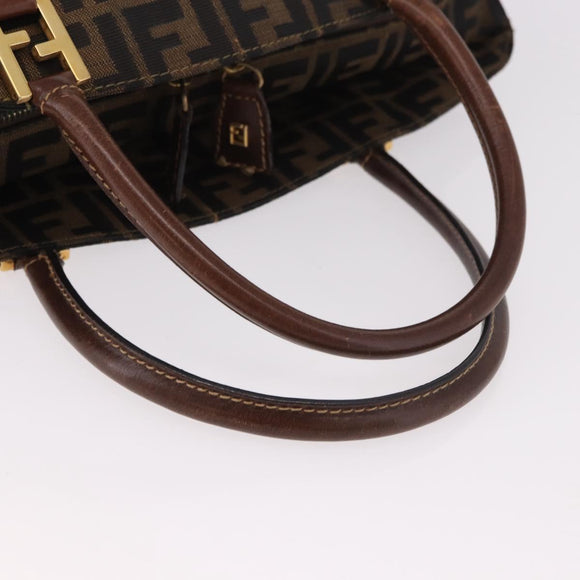 FENDI Zucca Canvas Boston Bag Brown Black Auth 188298A