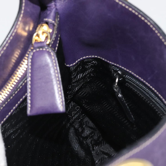 PRADA Shoulder Bag Leather Purple Gold Auth 188299A