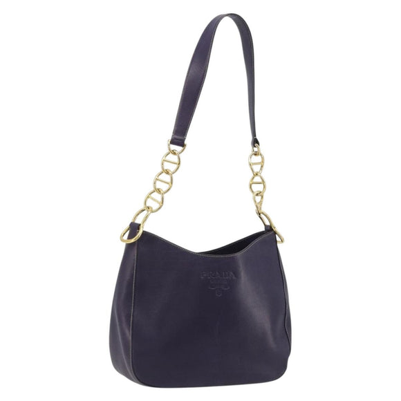 PRADA Shoulder Bag Leather Purple Gold Auth 188299A