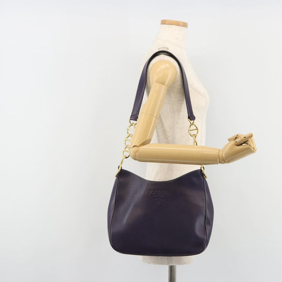 PRADA Shoulder Bag Leather Purple Gold Auth 188299A