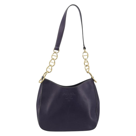 PRADA Shoulder Bag Leather Purple Gold Auth 188299A