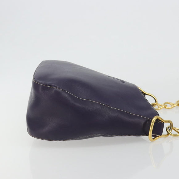 PRADA Shoulder Bag Leather Purple Gold Auth 188299A