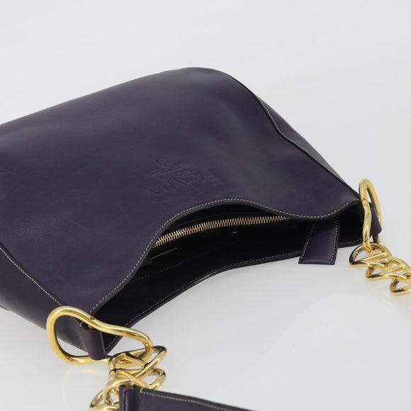 PRADA Shoulder Bag Leather Purple Gold Auth 188299A