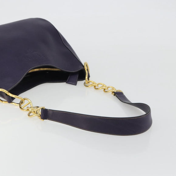 PRADA Shoulder Bag Leather Purple Gold Auth 188299A