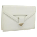 SAINT LAURENT Clutch Bag Leather White Gold Auth 188300-1