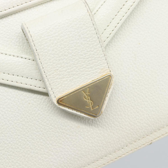 SAINT LAURENT Clutch Bag Leather White Gold Auth 188300