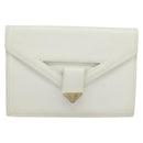 SAINT LAURENT Clutch Bag Leather White Gold Auth 188300-13
