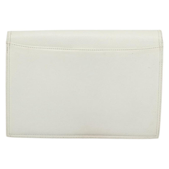 SAINT LAURENT Clutch Bag Leather White Gold Auth 188300
