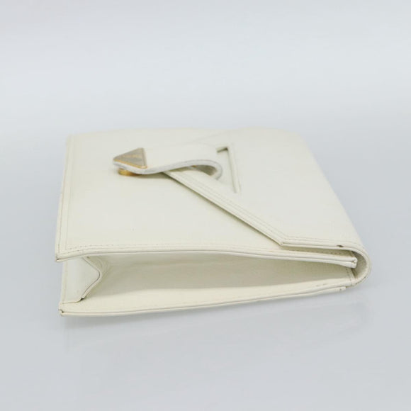 SAINT LAURENT Clutch Bag Leather White Gold Auth 188300