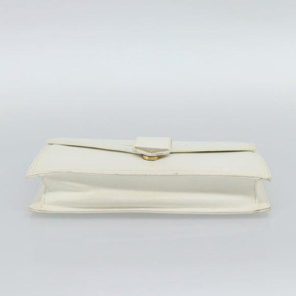 SAINT LAURENT Clutch Bag Leather White Gold Auth 188300