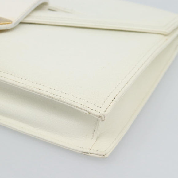 SAINT LAURENT Clutch Bag Leather White Gold Auth 188300