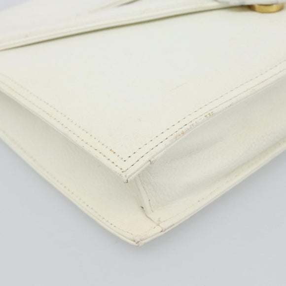 SAINT LAURENT Clutch Bag Leather White Gold Auth 188300