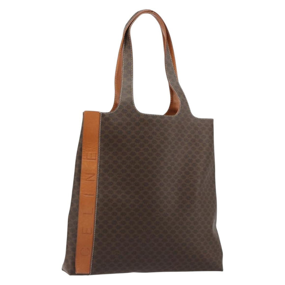 CELINE Macadam Canvas Tote Bag PVC Leather Brown Gold Auth 188302A