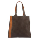 CELINE Macadam Canvas Tote Bag PVC Leather Brown Gold Auth 188302A-2